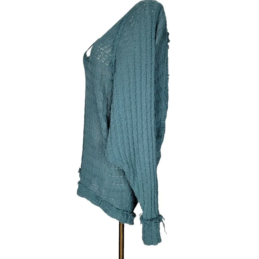 Free People We The Free Thien's Hacci Long Sleeve Sweater Teal Green Knit Y2K XS